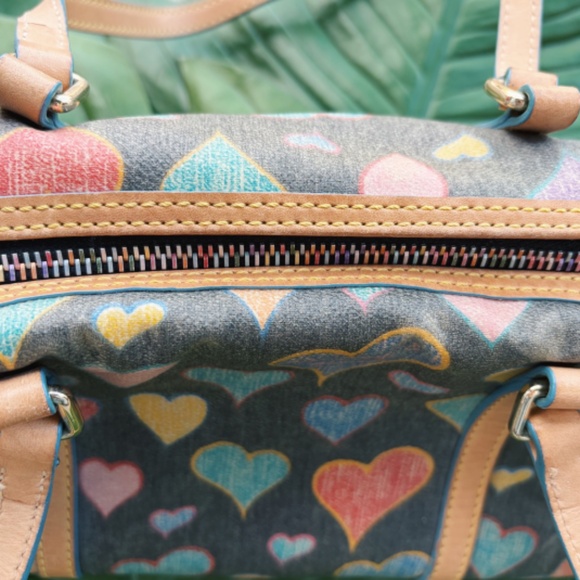 Vintage Rooney & Bourke Hearts Black Barrel Satchel + Pink Hearts Card/Coin Purs - Picture 4 of 12